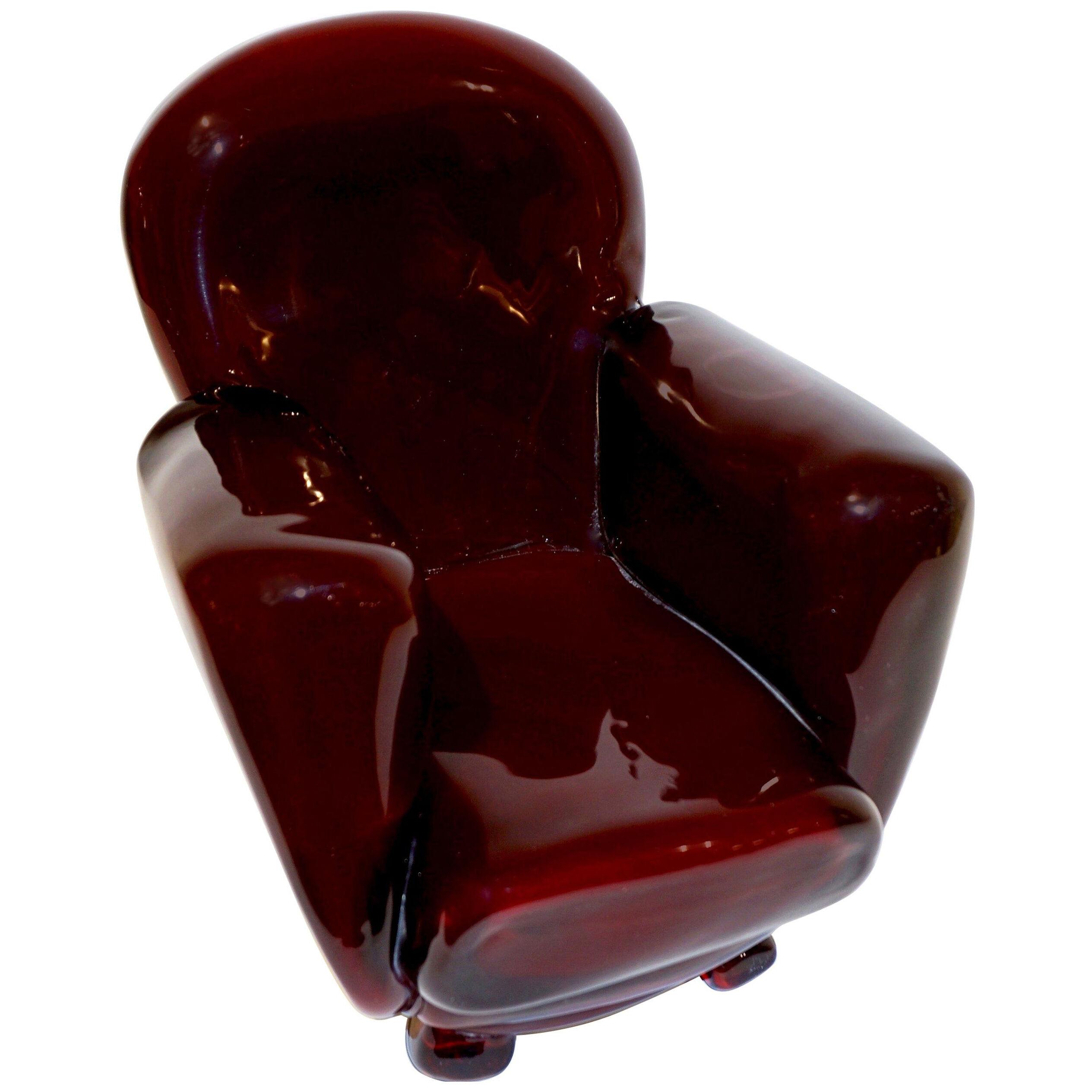 Pino Signoretto 1980s Italian Burgundy Red Murano Glass Miniature Armchair