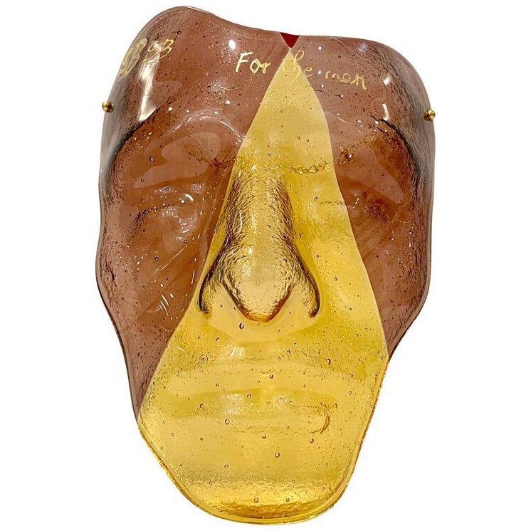 Bespoke Italian Amethyst Amber Gold Murano Glass Mask Wall Art Sculpture