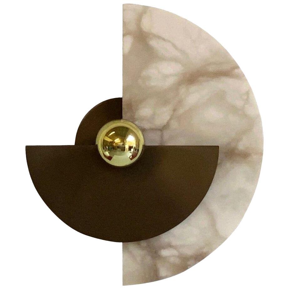 Bespoke Art Deco Style Half Moon Rotating Bronze Brass Sconce in Alabaster