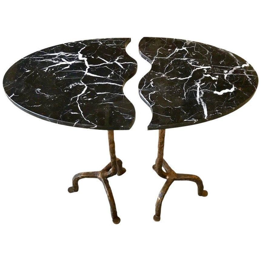 Bespoke Matlight Italian Cast Bronze & Marble Oval Side Table, Doubles as a Pair