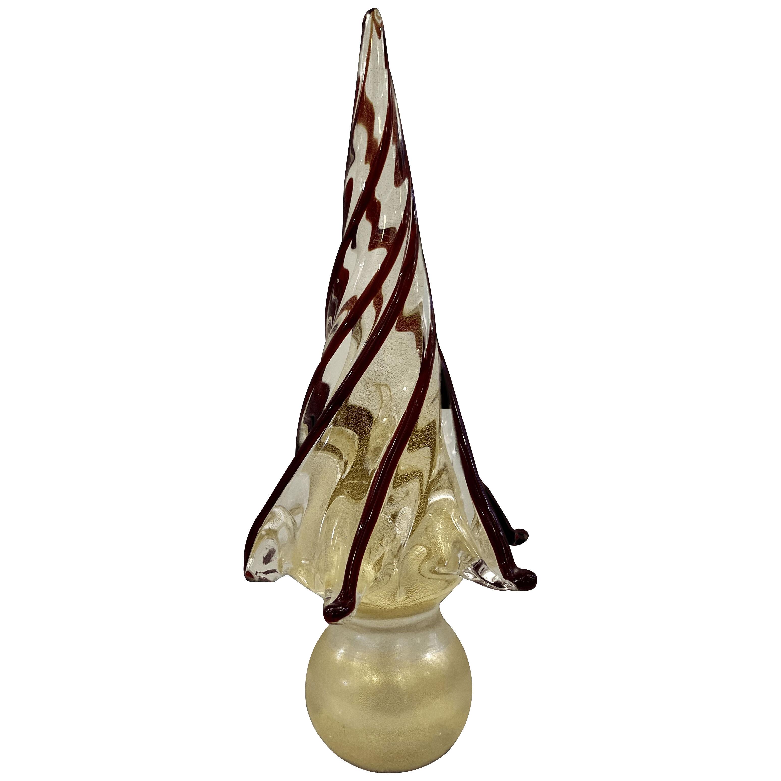 Formia Italian Vintage Wine Red Gold Murano Glass Christmas Tree Sculpture