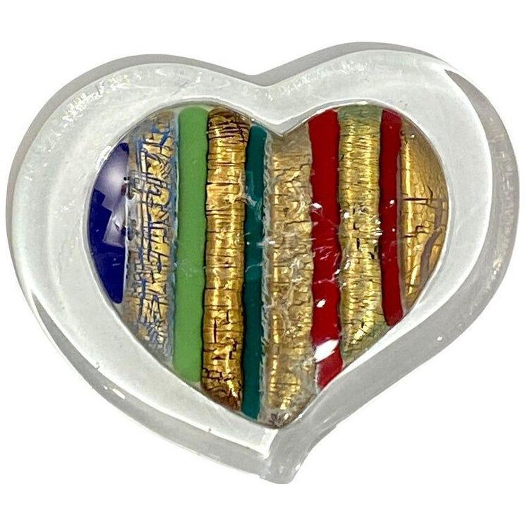 Italian Crystal Blue Green Gold Red Murano Glass Heart Shaped Modern Paperweight