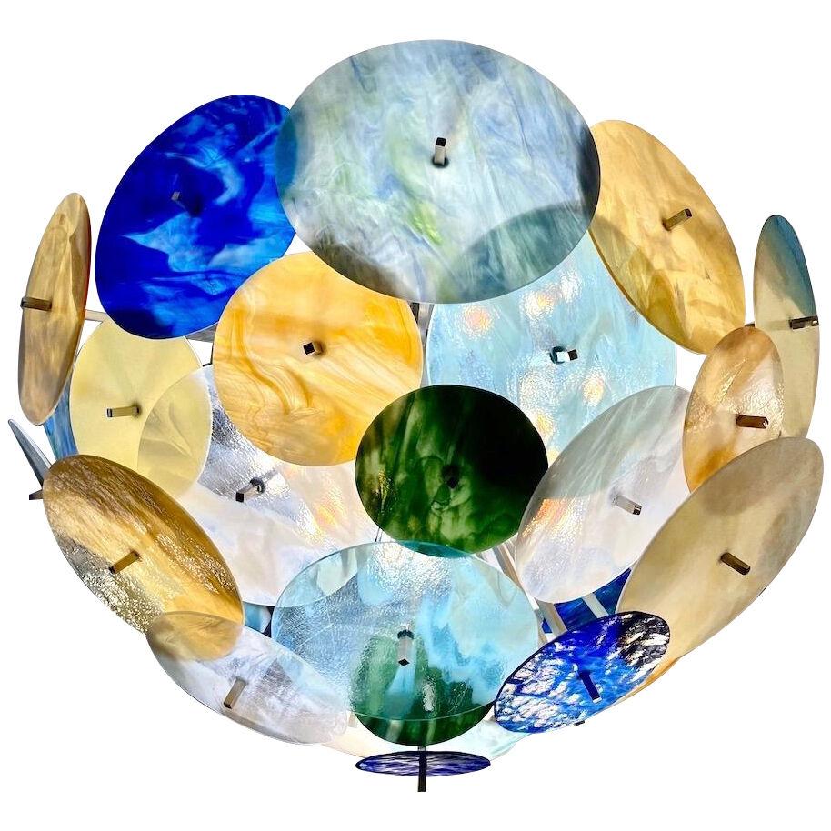 Contemporary Italian Yellow White Blue Green Murano Glass Sputnik Flushmount