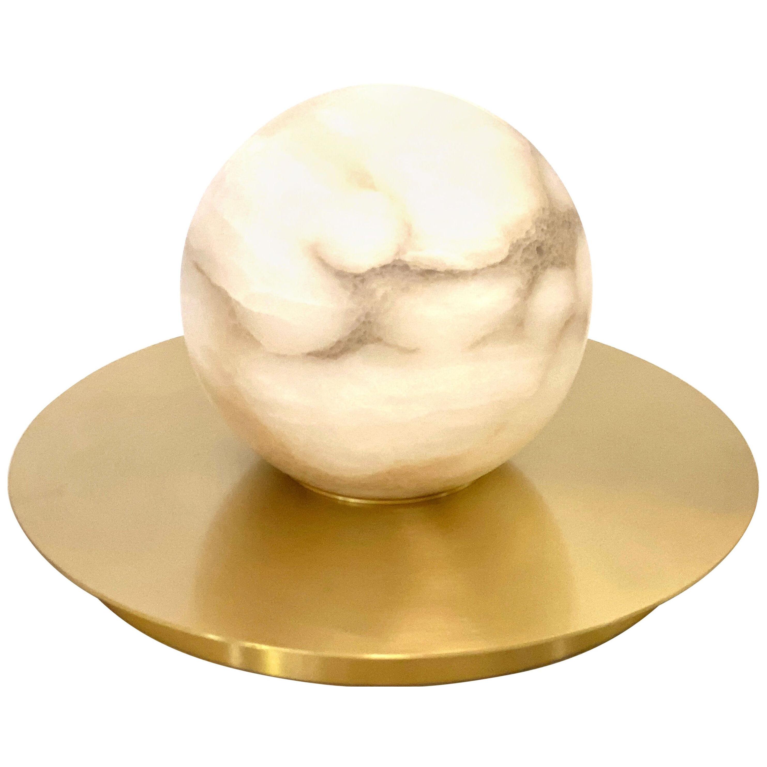 Bespoke Matlight Italian Alabaster Moon Minimalist Satin Brass Round Table Lamp