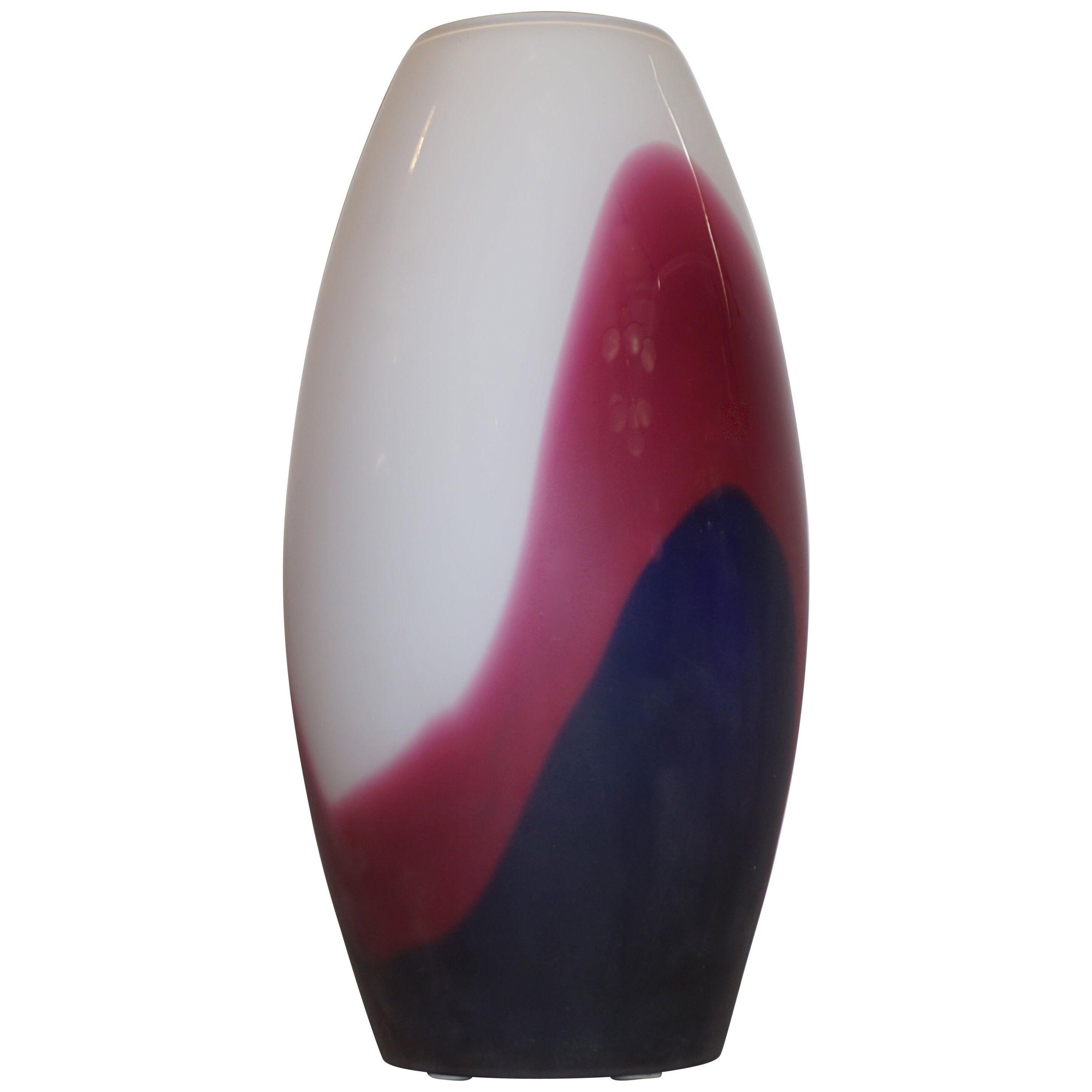 Formia 1980 Italian Vintage Purple Blue White Murano Glass Sleek Design Vases