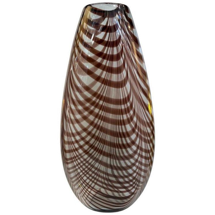 Formia 1970s Feather Decorated Purple Brown Crystal Murano Art Glass Vase