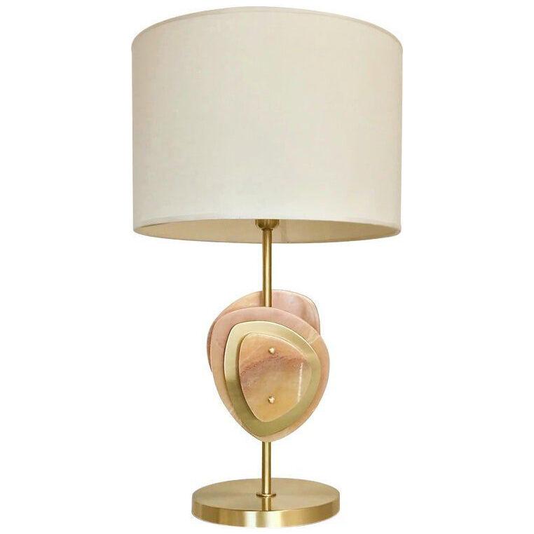 Bespoke Italian Organic Modern Amber Onyx Satin Brass Satellite Table Lamp
