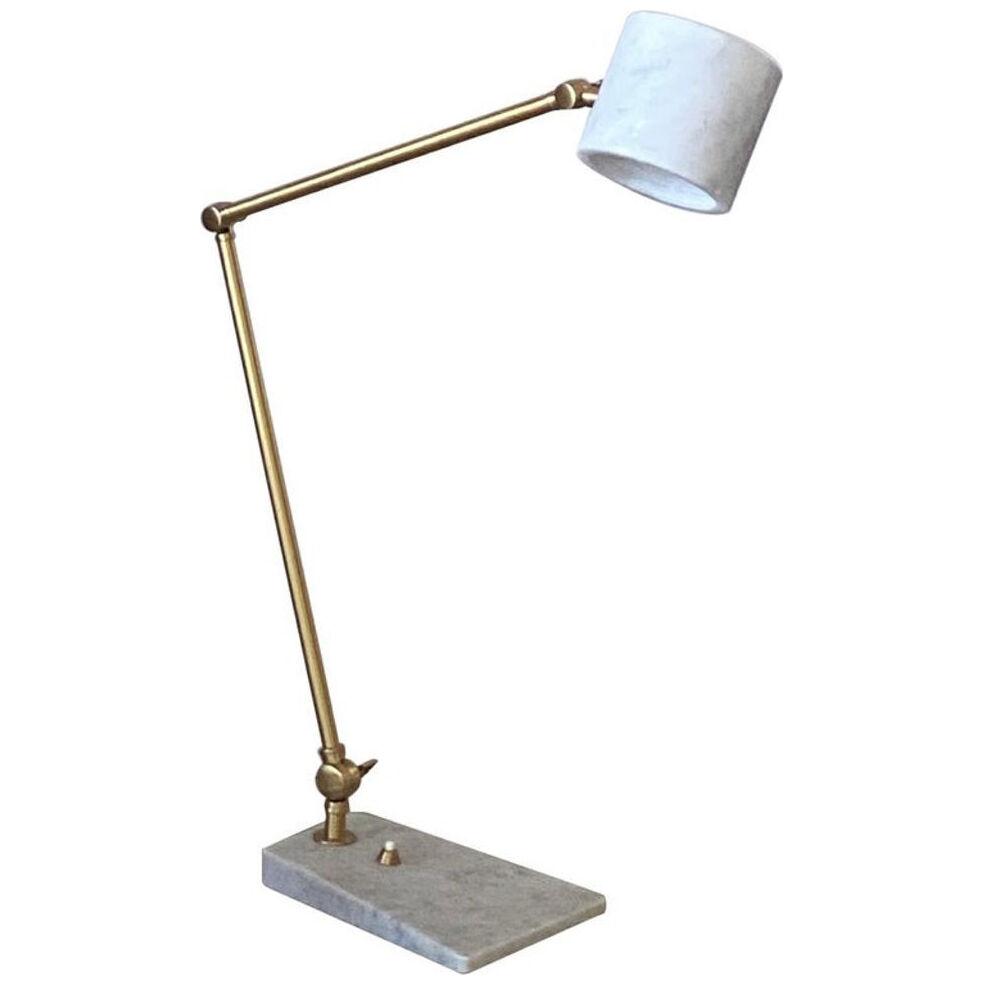 Italian Mid-Century Modern Style White Marble Brass Flamingo Desk Table Lamp