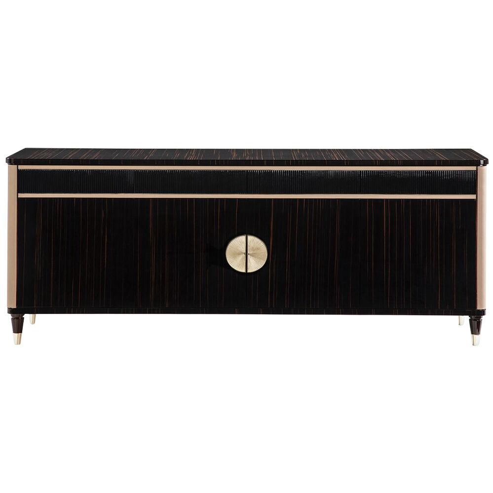 Bespoke Art Deco Design Handmade Macassar Ebony & Leather 4-Drawer Sideboard