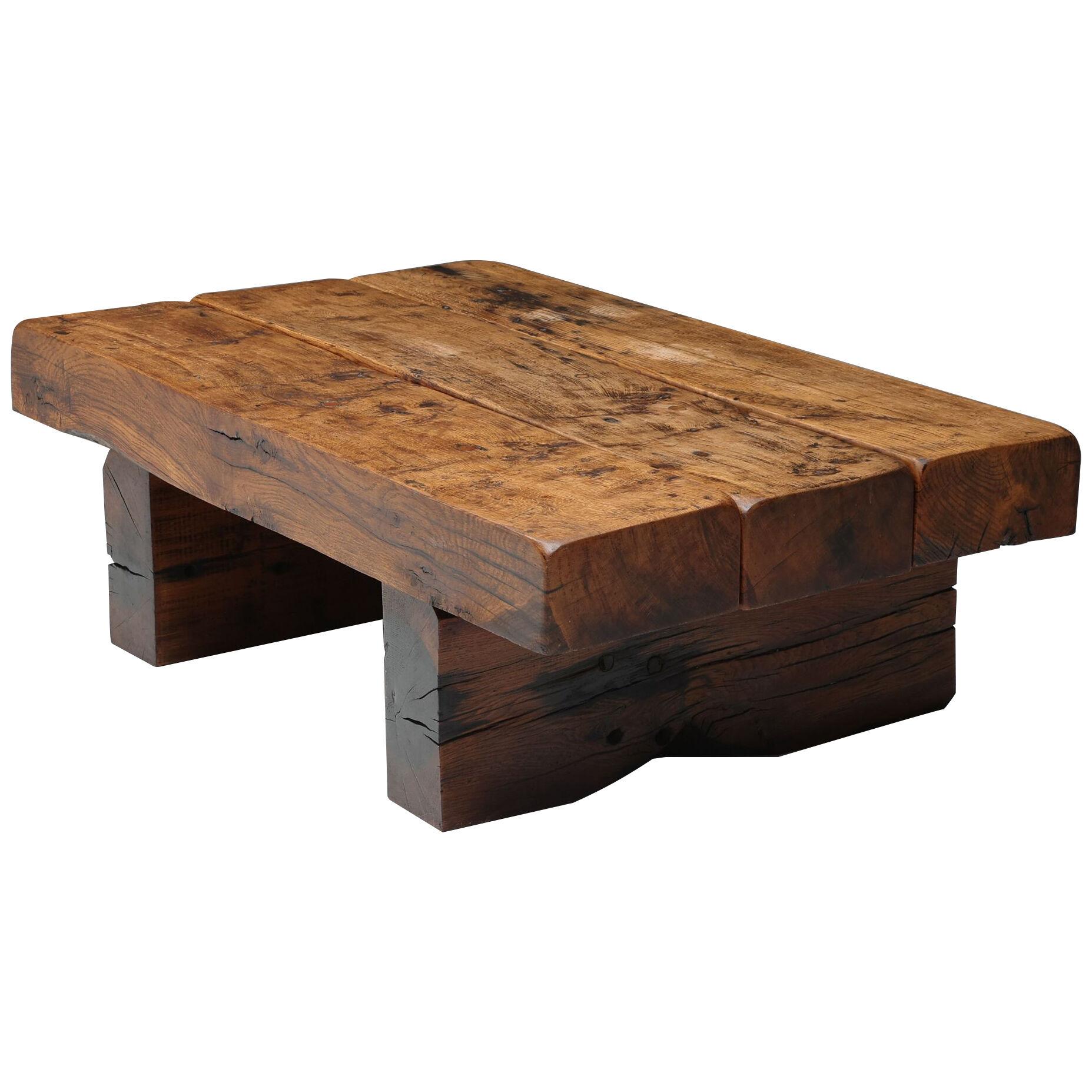 Rectangular Rustic Wood Coffee Table - 1950's