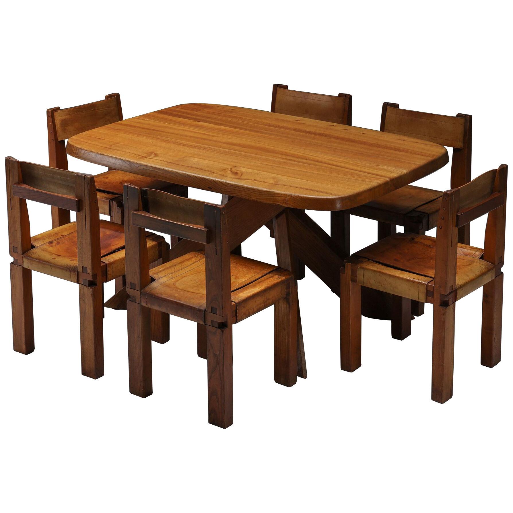 Pierre Chapo Solid Elm Dining Table Model 'T35B' - 1960's