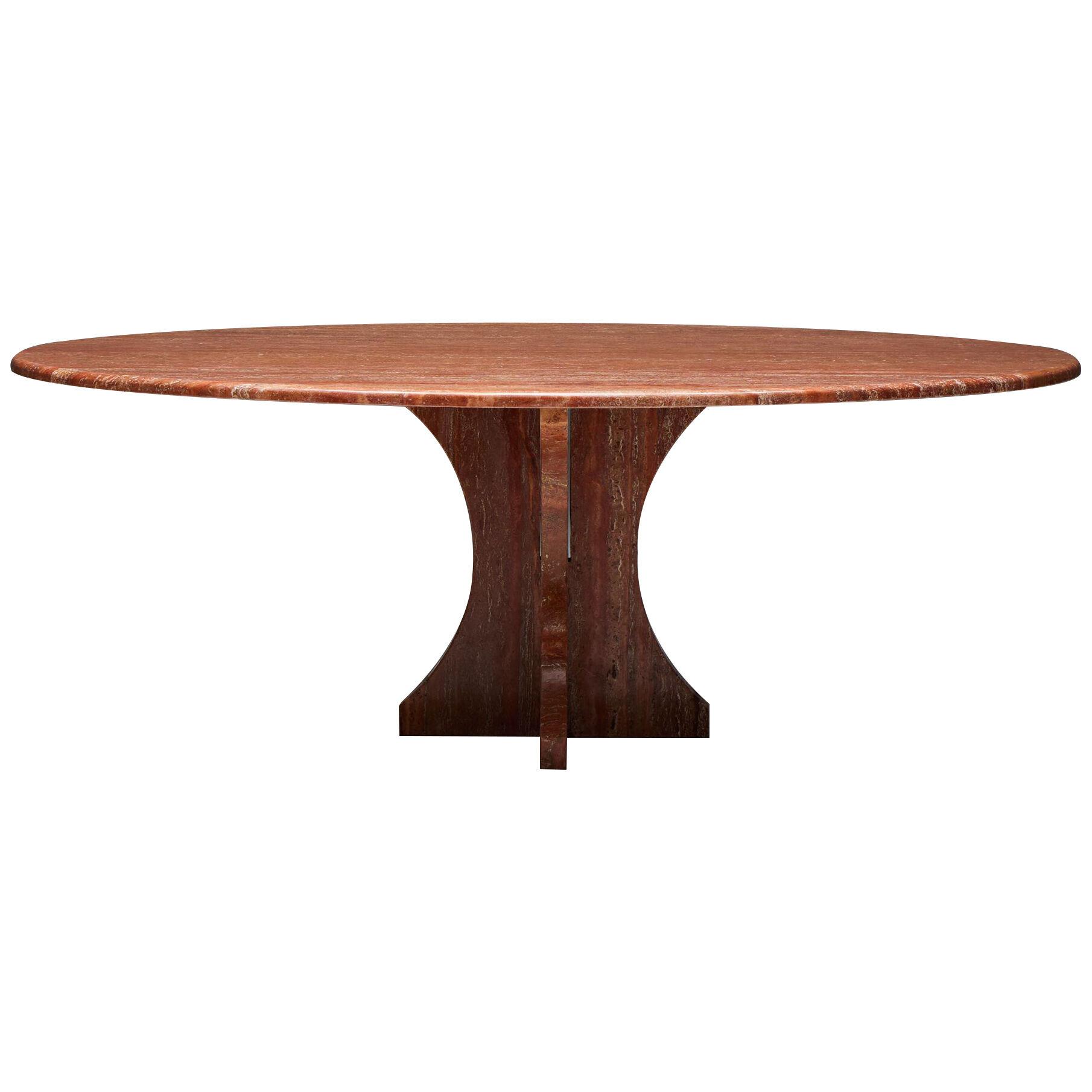 Red Travertine Dining Table, Italy, 1970s