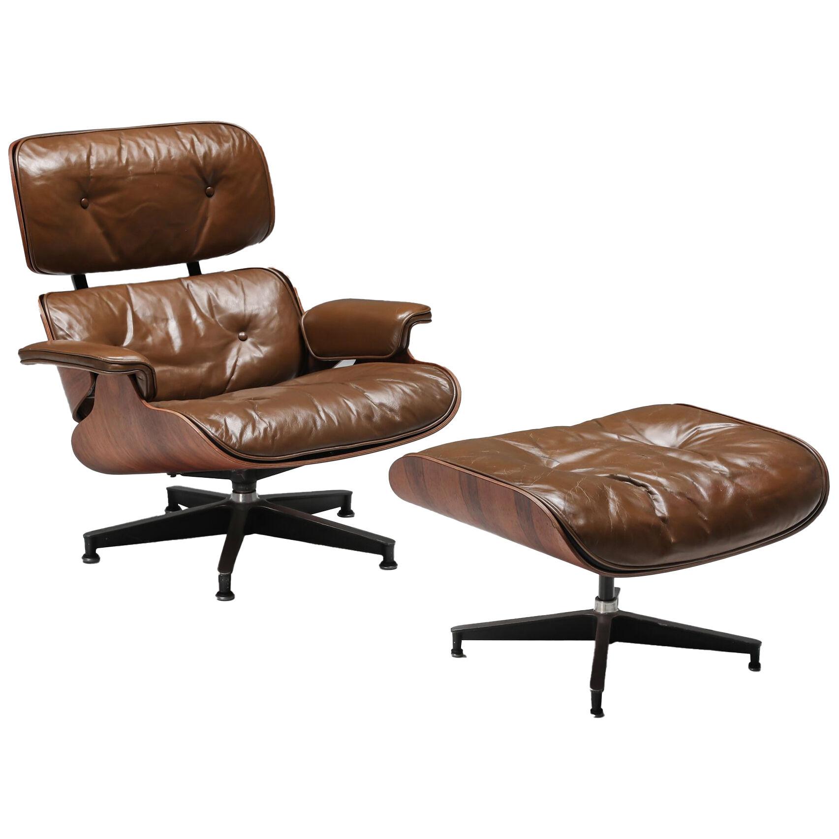 Eames Lounge Chair In Brown with Ottoman for Herman Miller - 1960's