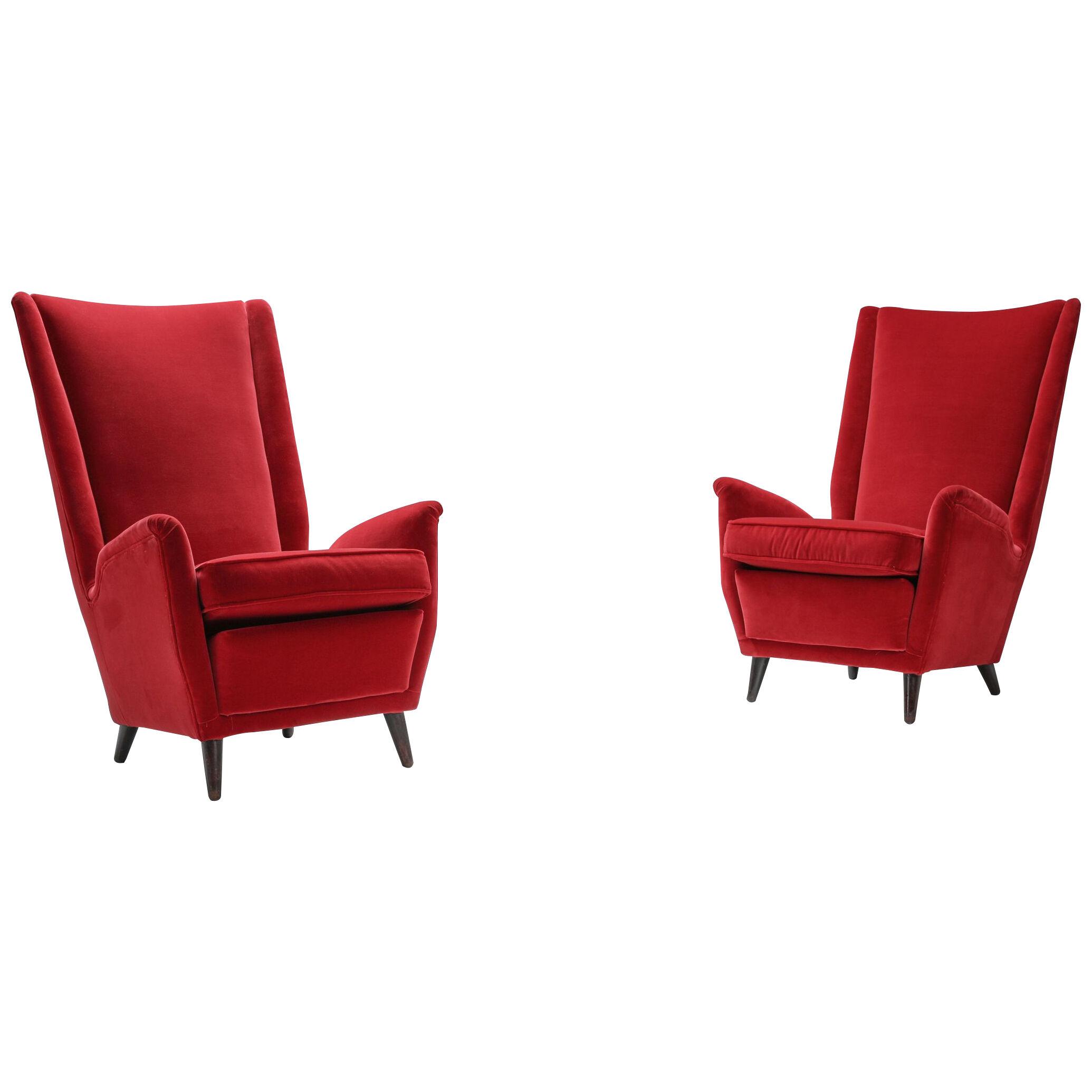 Set of Italian Red Armchairs by Gio Ponti - 1950's