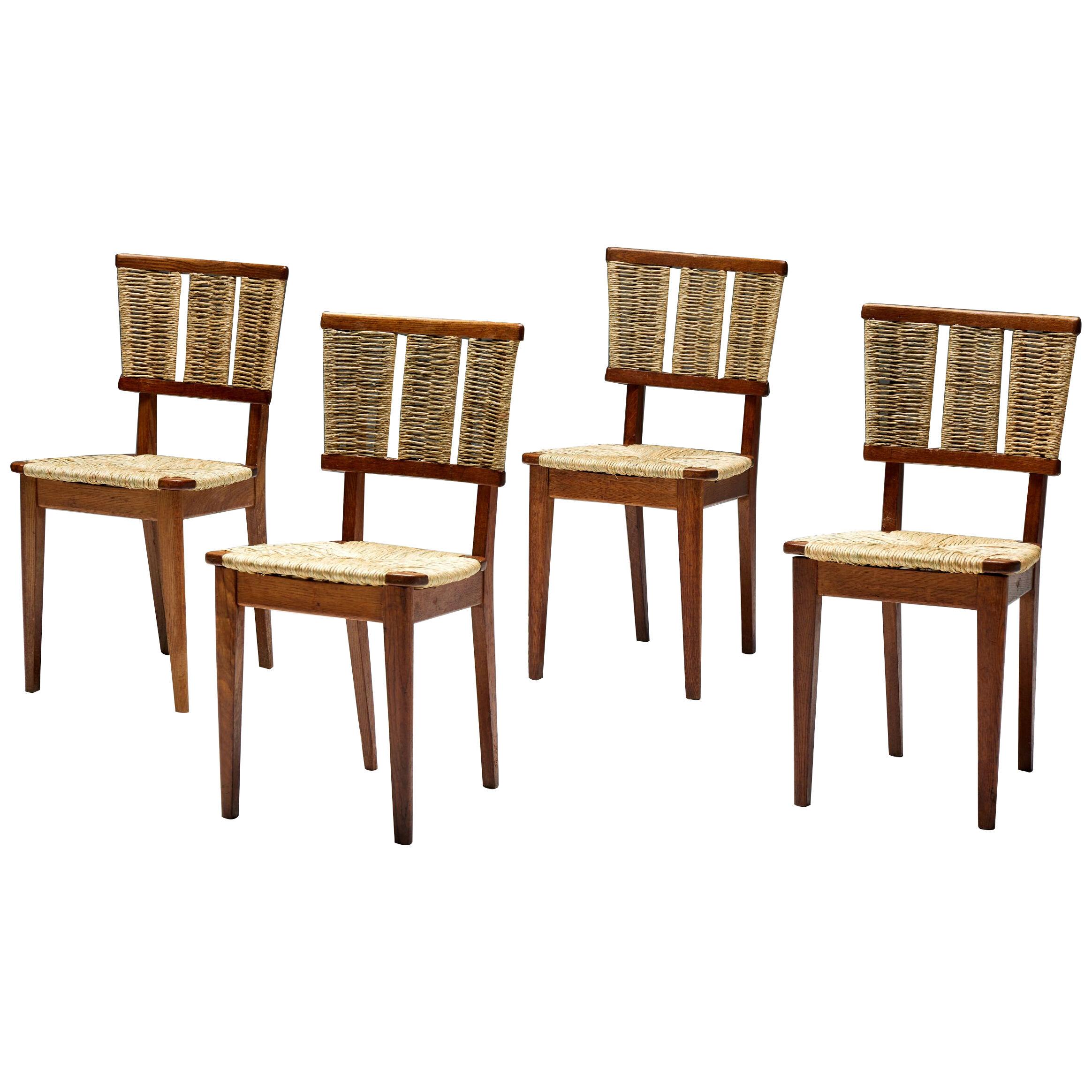 Mart Stam 'A2-1' Dining Chairs in Oak and Wicker, 1940s