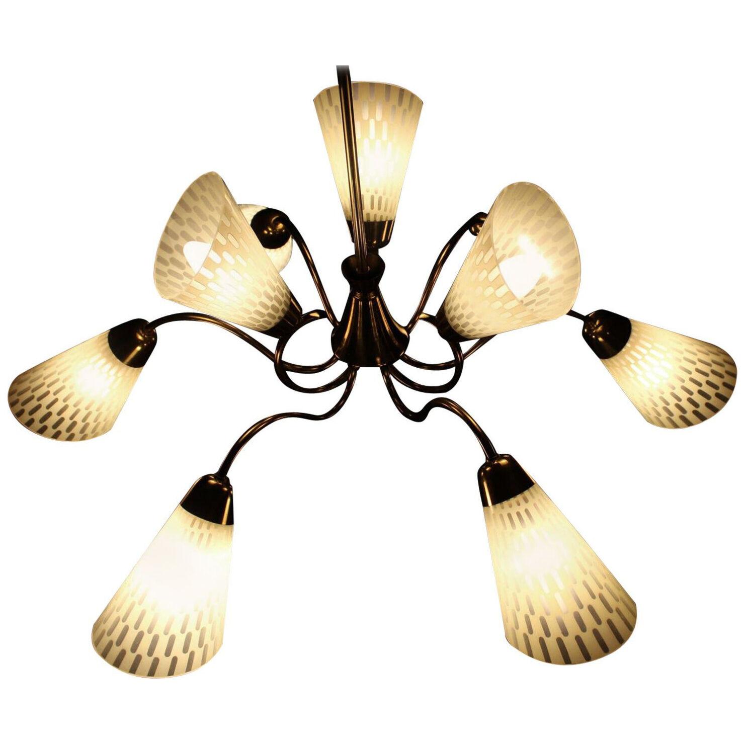 Butterfly Chandelier Brass and Art Glass, Germany, 1950s