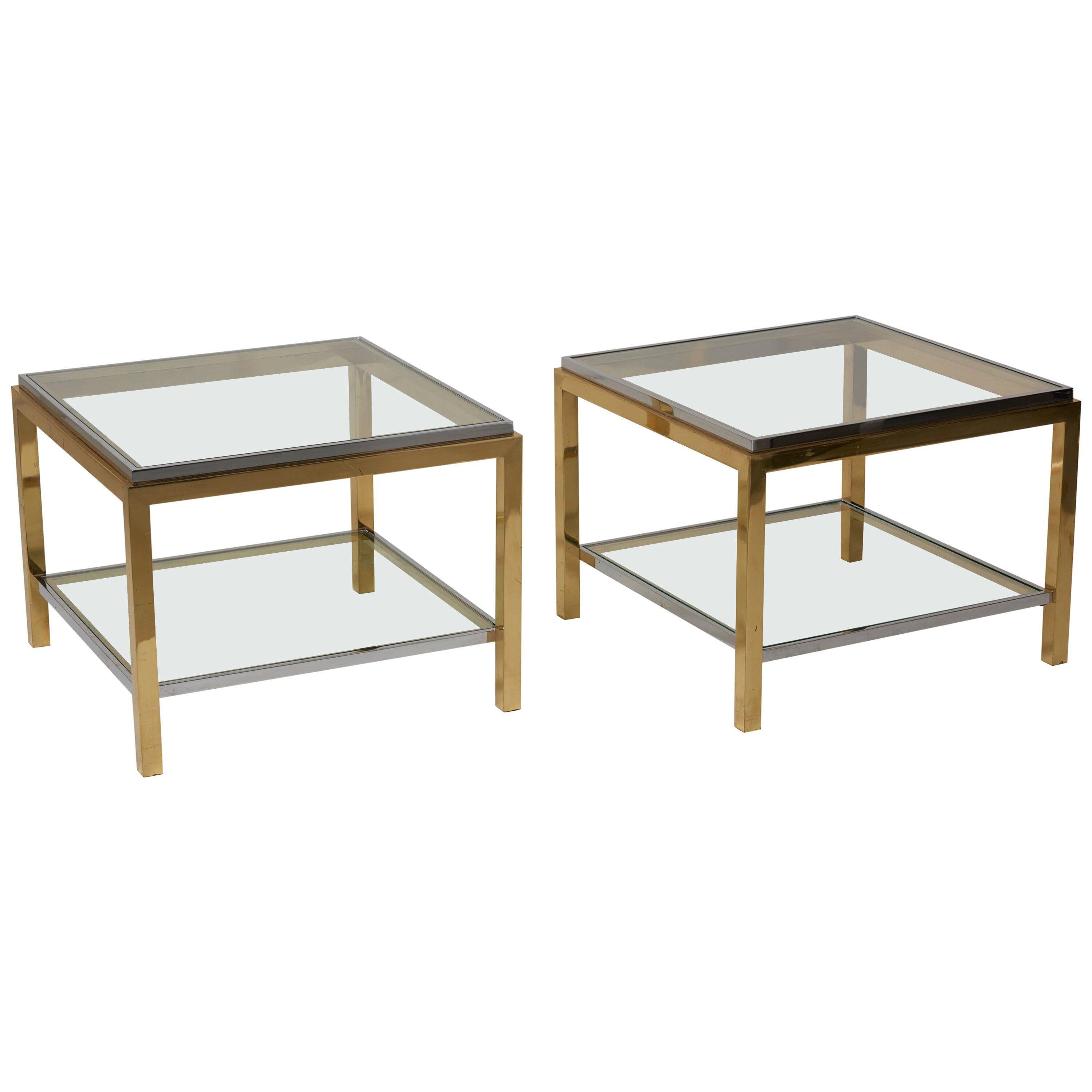 Set of Two Brass and Chrome Side or Coffee Tables by Maison Charles
