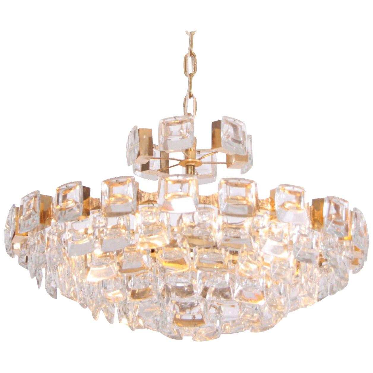 Glamorous Palwa Gilded Brass and Glass Jewel Chandelier