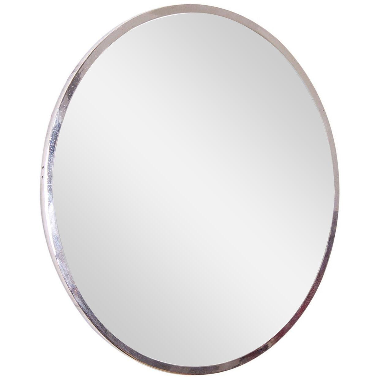 Round Nickel Plated French Art Deco Wall Mirror