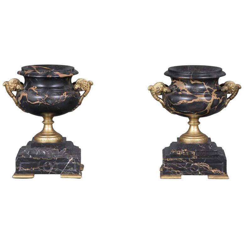 Pair of 19th Century Empire Marble Urns