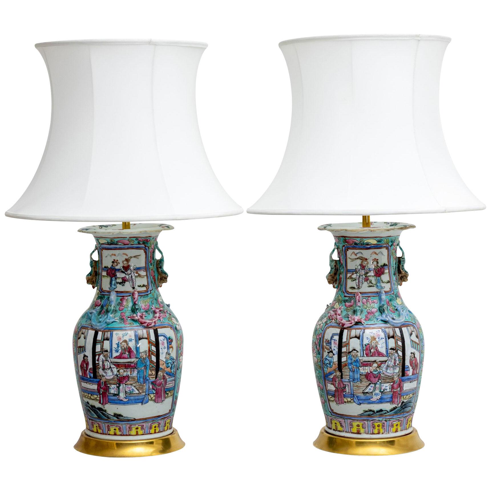 Table lamps with porcelain base, China early 19th century