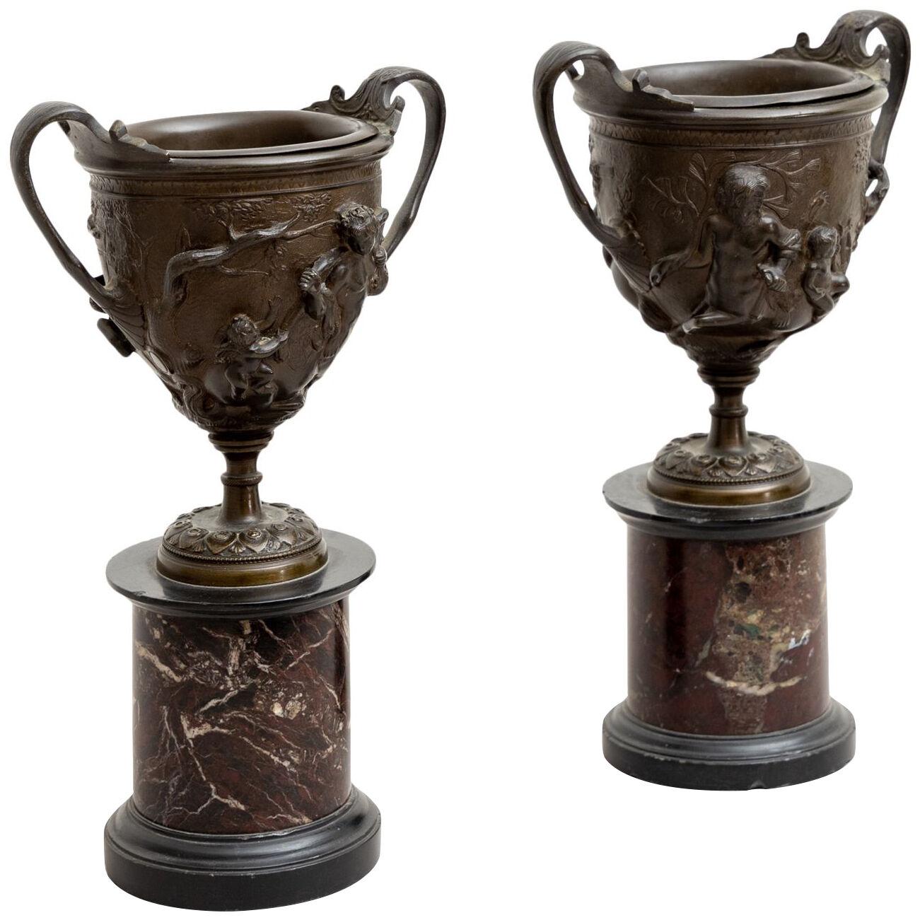 Bronze Tazzas after a Pompeian Antique, Italy 19th Century