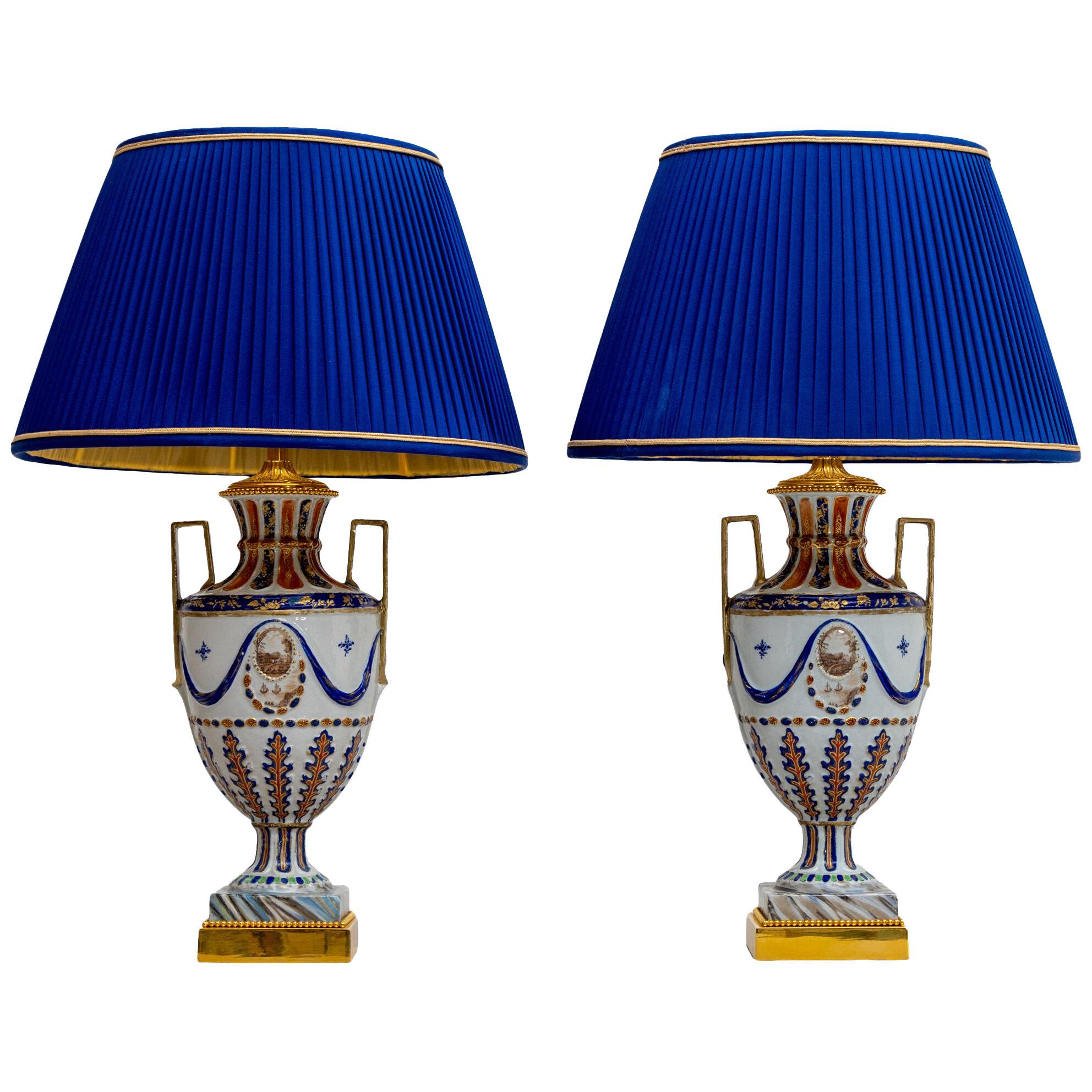Table lamps with porcelain bases, Chinese Export, 1st Half 19th Century