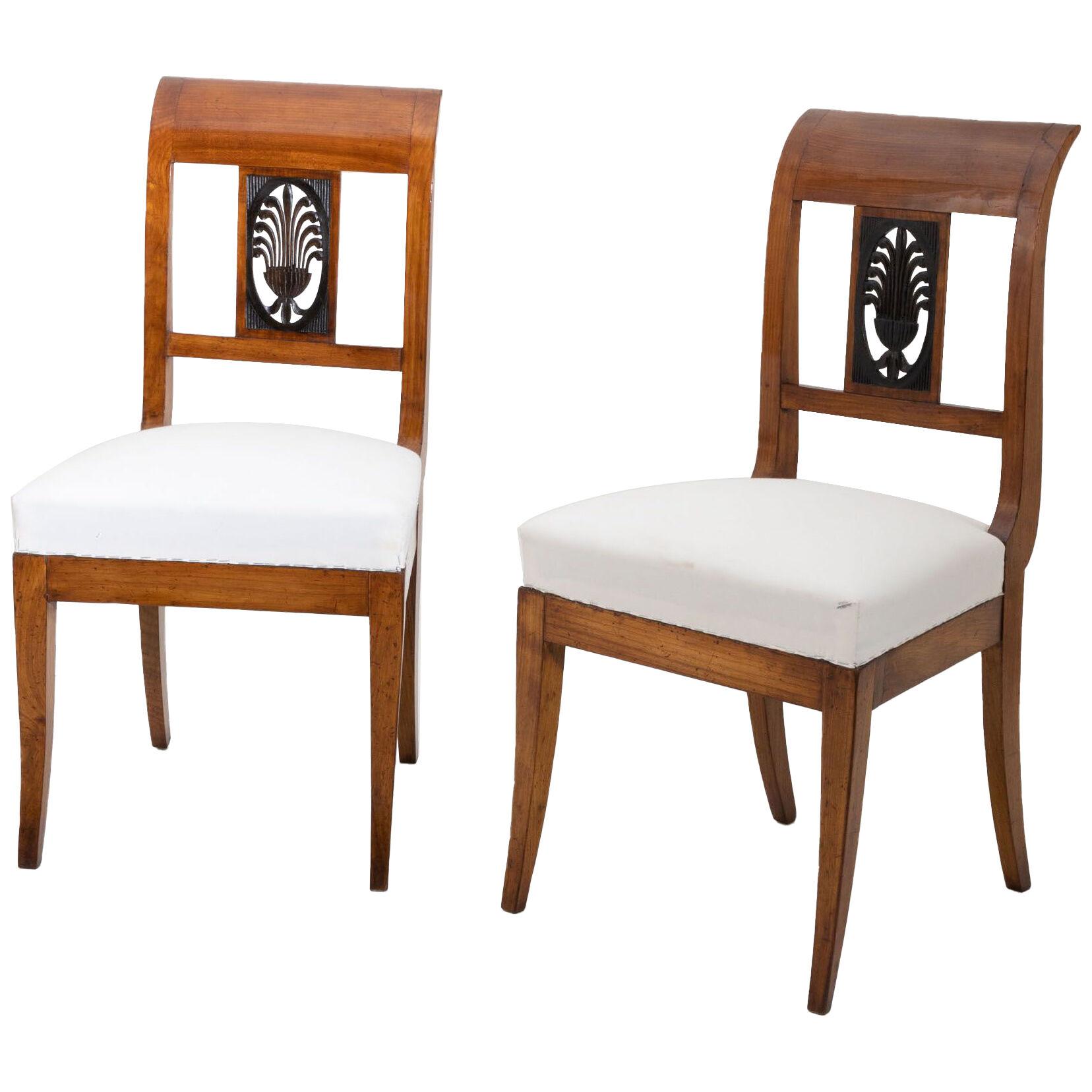 Pair of Biedermeier Chairs in Cherrywood, Early 19th Century