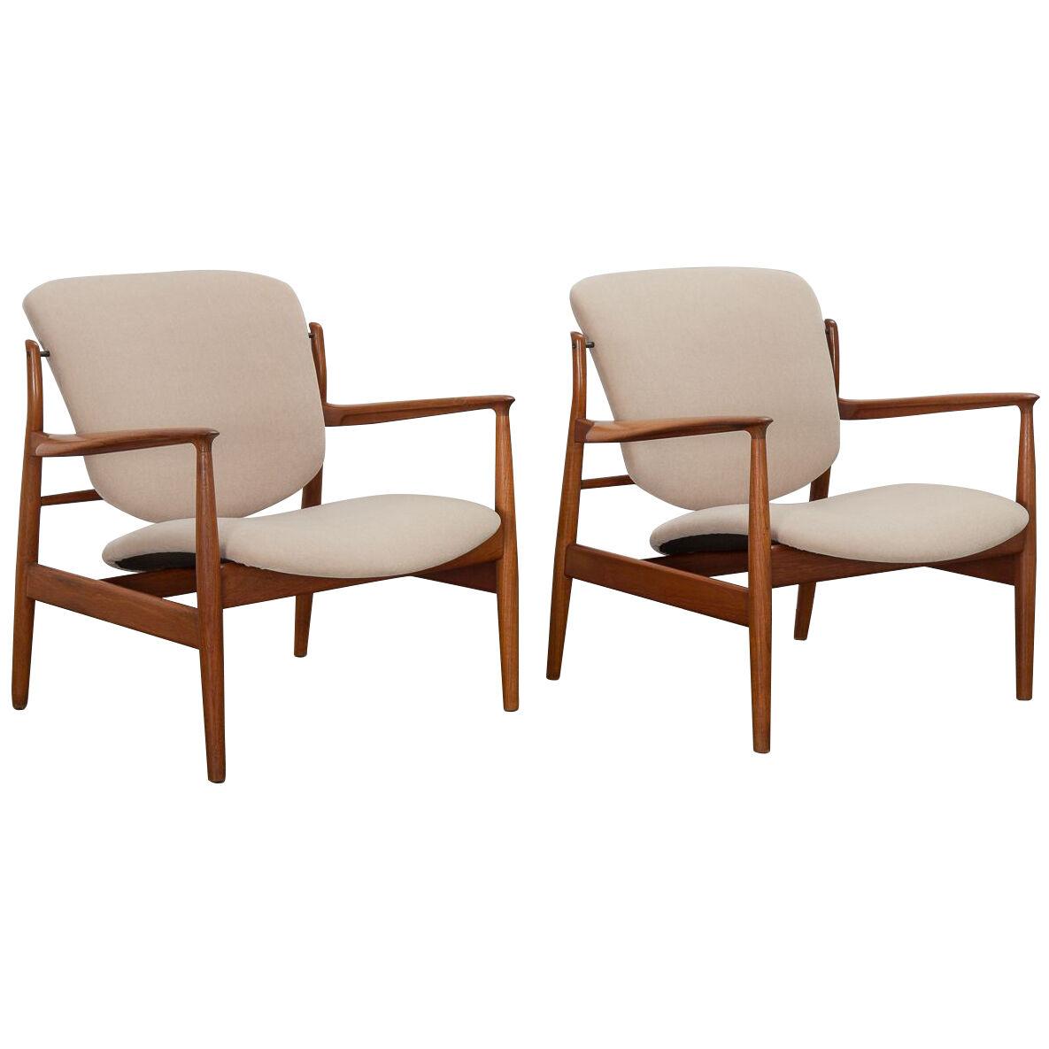 Finn Juhl Teak FD-136 Lounge Chairs 