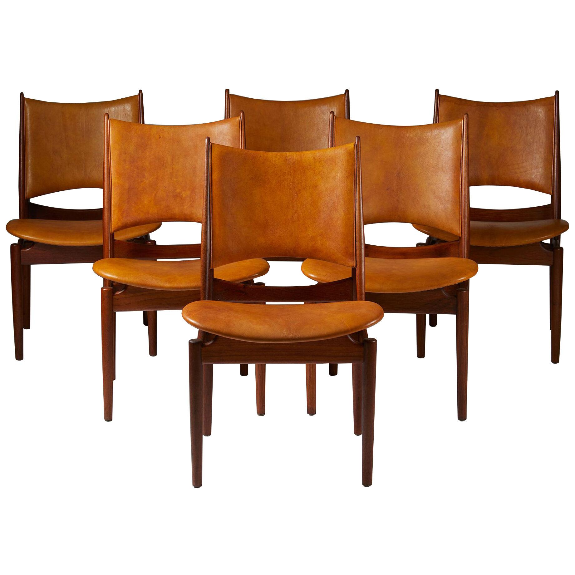 A set of six dining chairs, “Egyptian chairs” designed by Finn Juhl