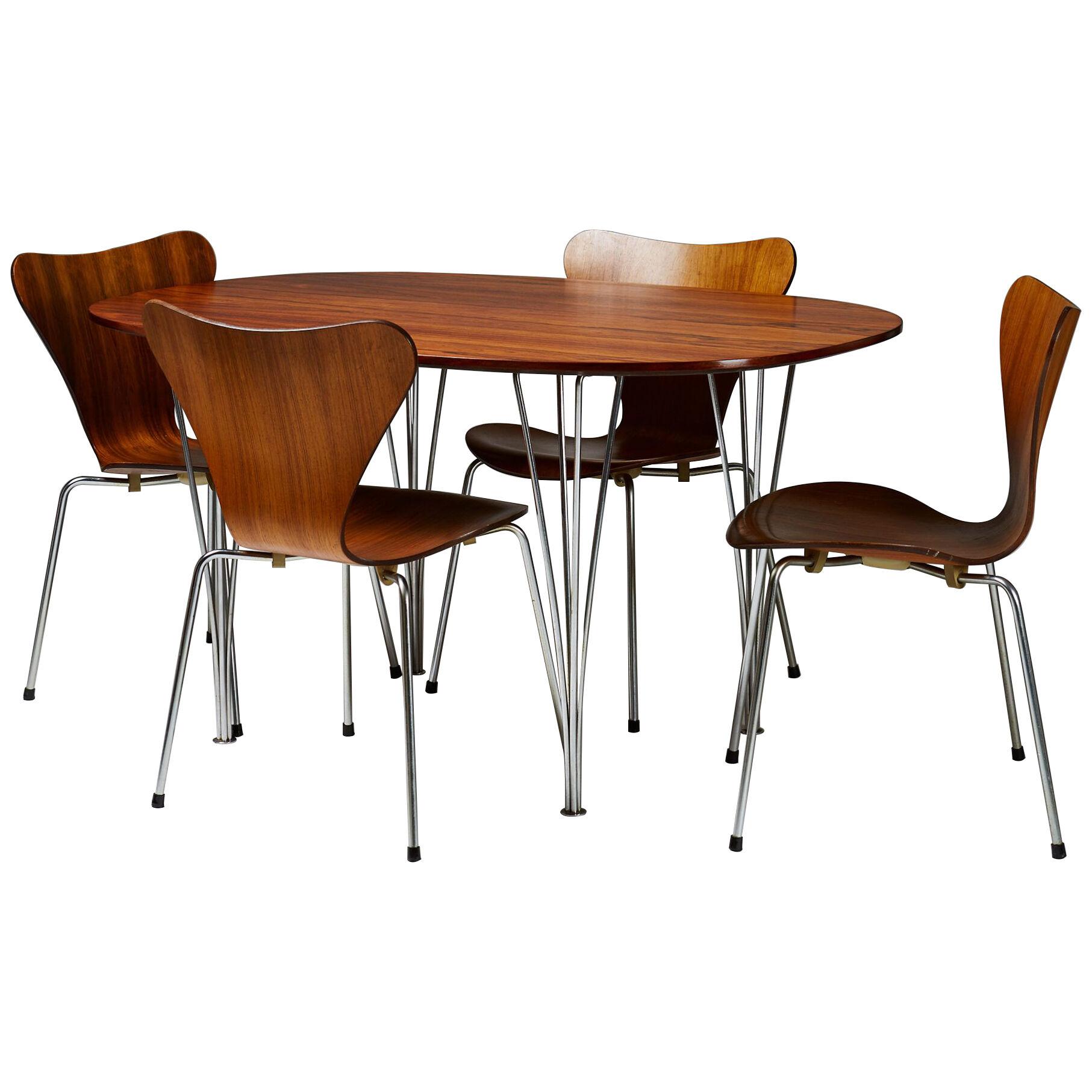 Dining set designed by Bruno Mathsson, Piet Hein and Arne Jacobsen