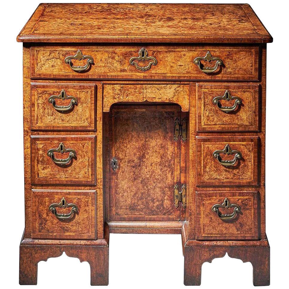 Rare Burr Walnut George II 18th Century Kneehole Desk, circa 1730-1740. England
