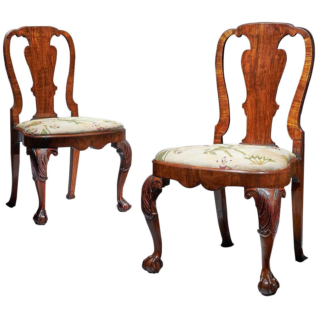 Pair of 18th Century George I Carved Walnut Chairs