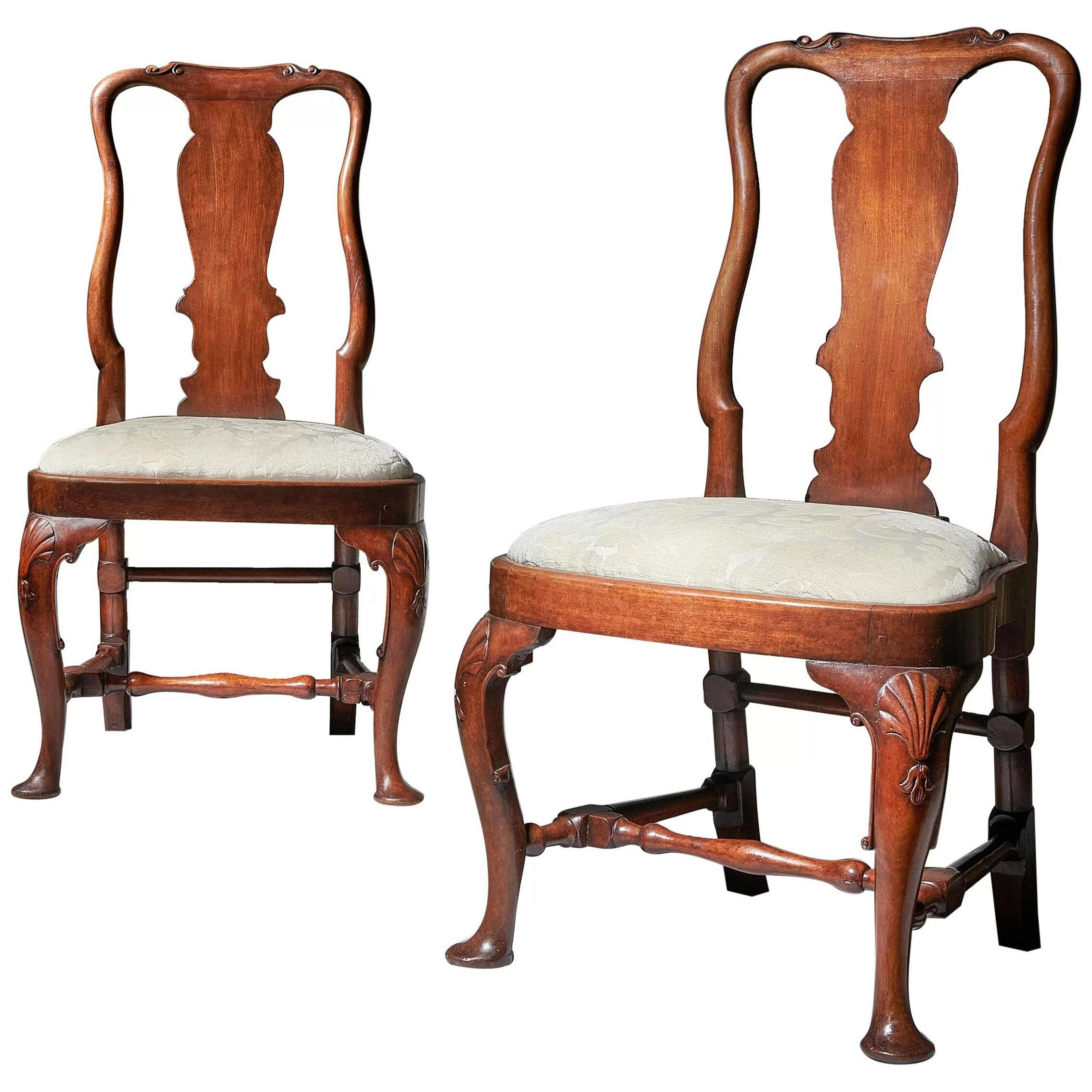 Pair of George I 18th Century Carved Mahogany Chairs, Circa 1720