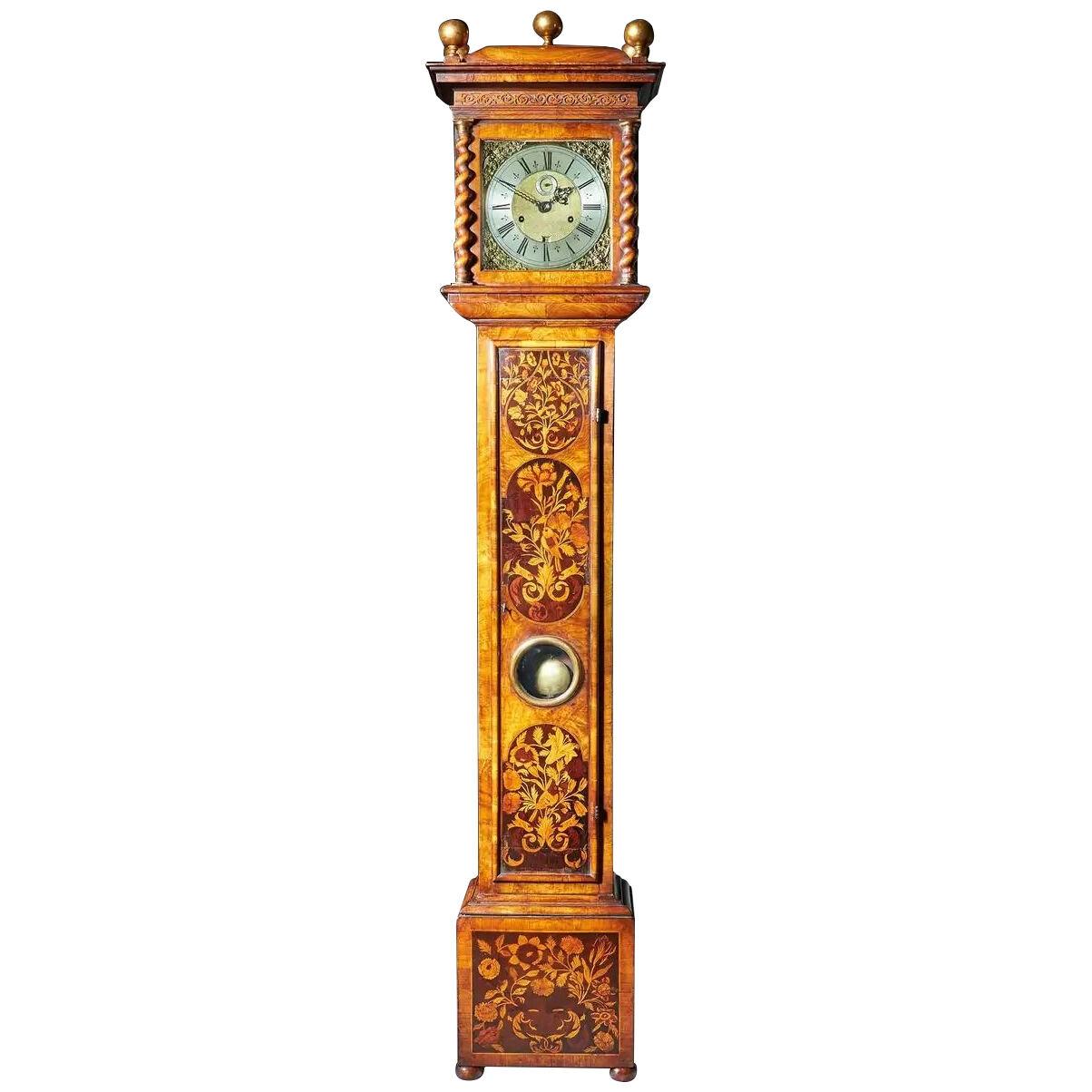 17th Century Charles II Month Going Marquetry Longcase Clock by John Wise
