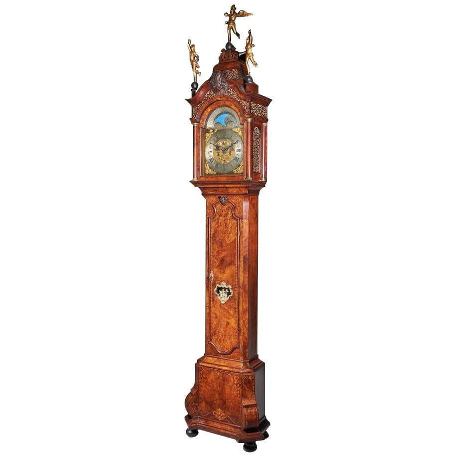 A Magnificent 18th Century Striking Dutch Amsterdam Burr Walnut Longcase clock