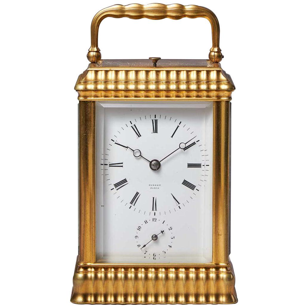 Unusual Ribbed Eight-Day Repeating Striking Gilt-Brass Gorge Case Carriage Clock