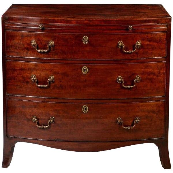 George III Sheraton Period Bow-Fronted Caddy Topped Mahogany Chest of Drawers