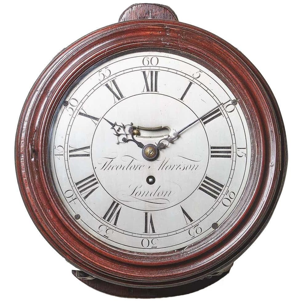 18th-Century George III Mahogany Eight-Day 8" Silver Dial Clock by T.M London