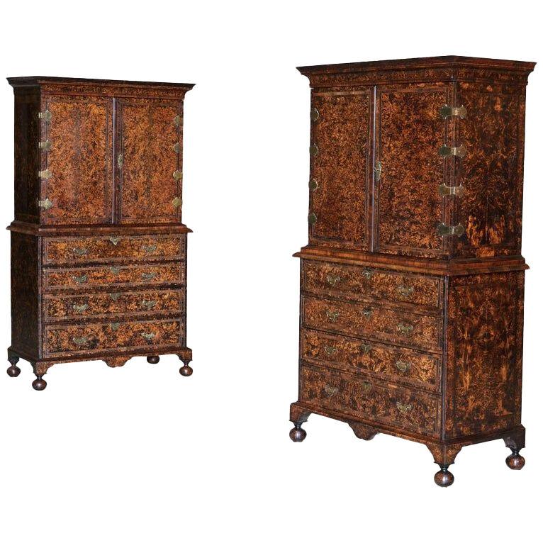 Pair of Coxed and Woster Mulberry Cabinets on Secretaire Chests