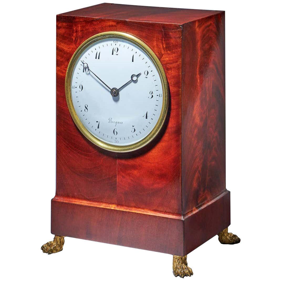 19th-Century Flame Mahogany Mantel Clock by BREGUET Raised by Lion Paw Feet