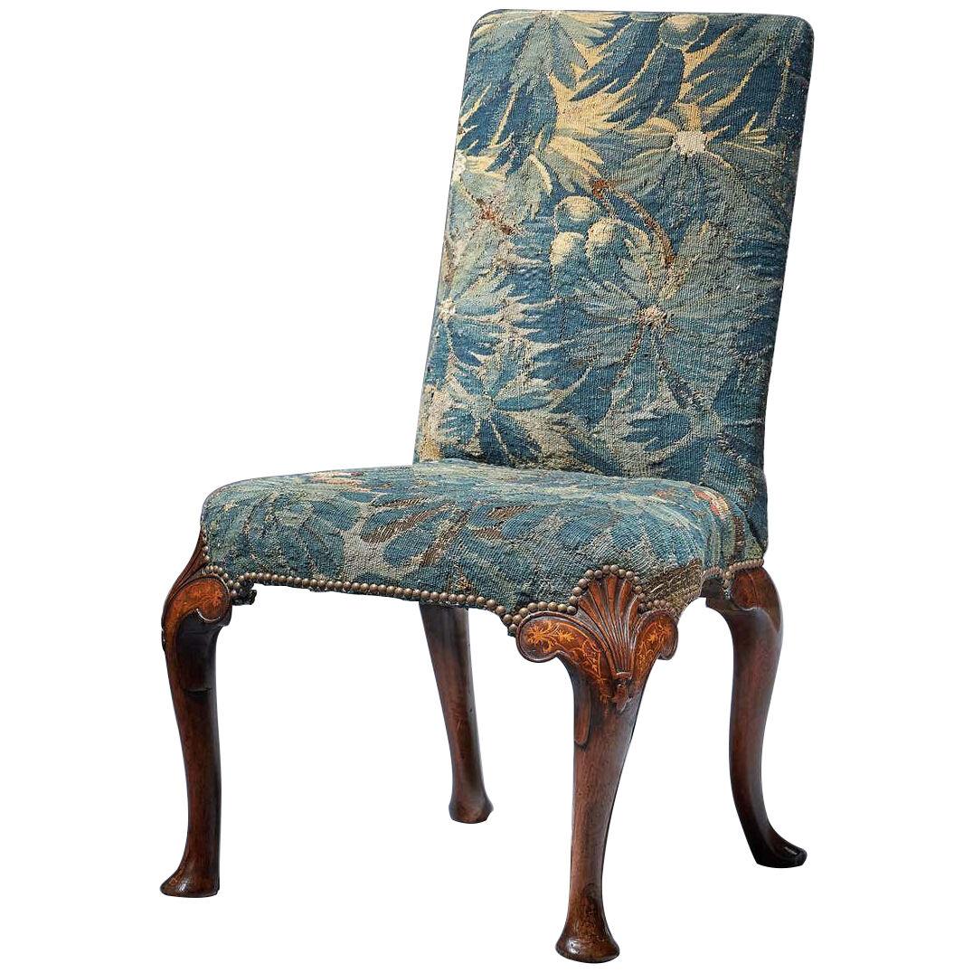 Fine and Rare George I 18th c. Walnut and Marquetry Chair with Tapestry Fragment