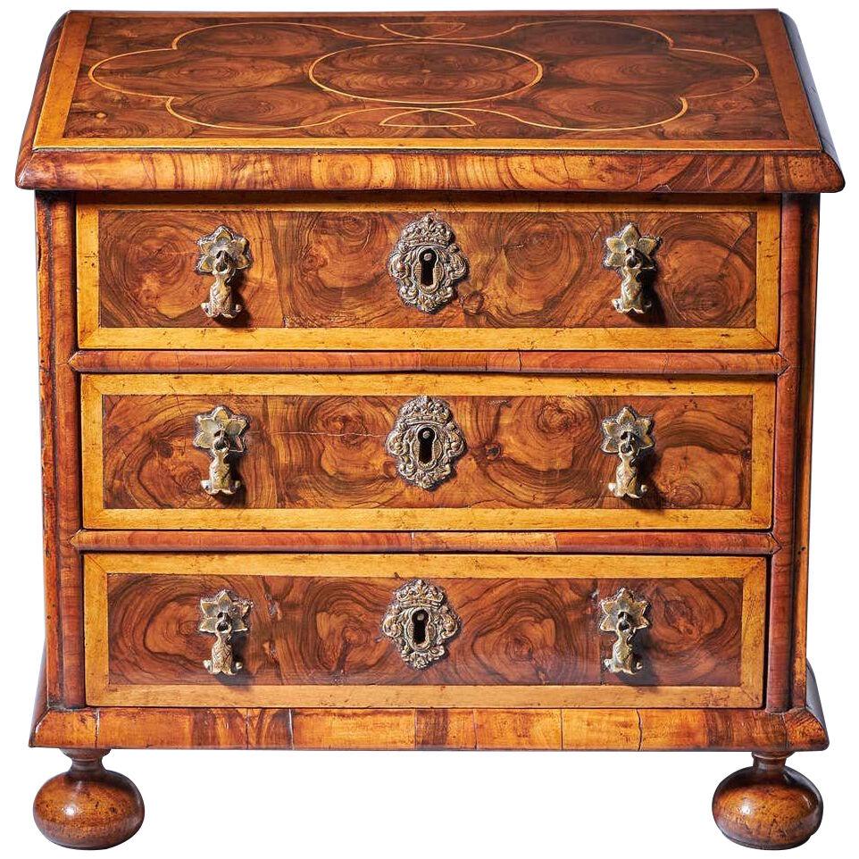 Miniature William and Mary 17th Century Diminutive Olive Oyster Chest, C.1690