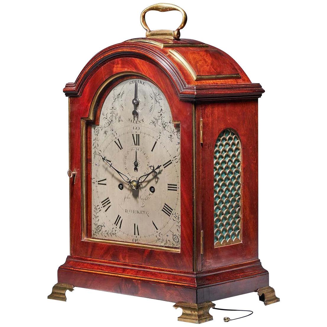 18th Century George III Figured Mahogany Three Pad Stricking Bracket Clock