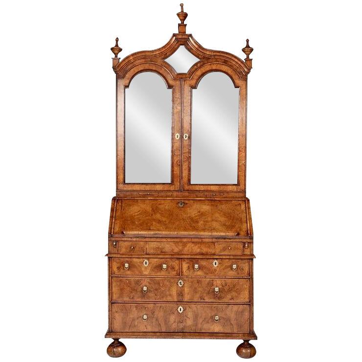 Early 18th Century George I Figured Walnut Bureau Bookcase