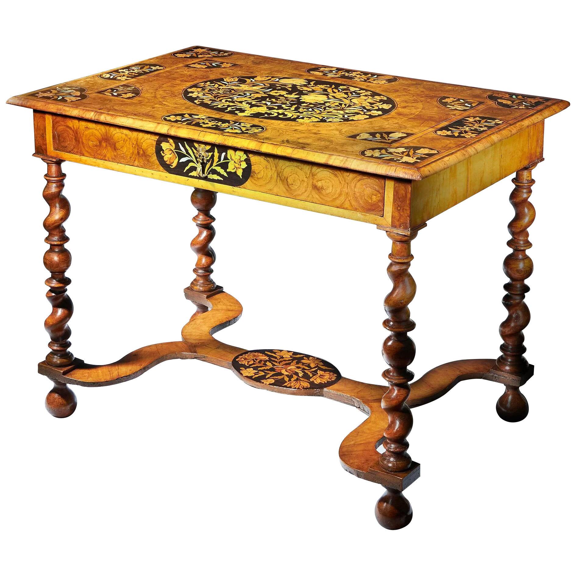 17th Century Charles II Olive Oyster Floral Marquetry Table, Circa 1680-1690