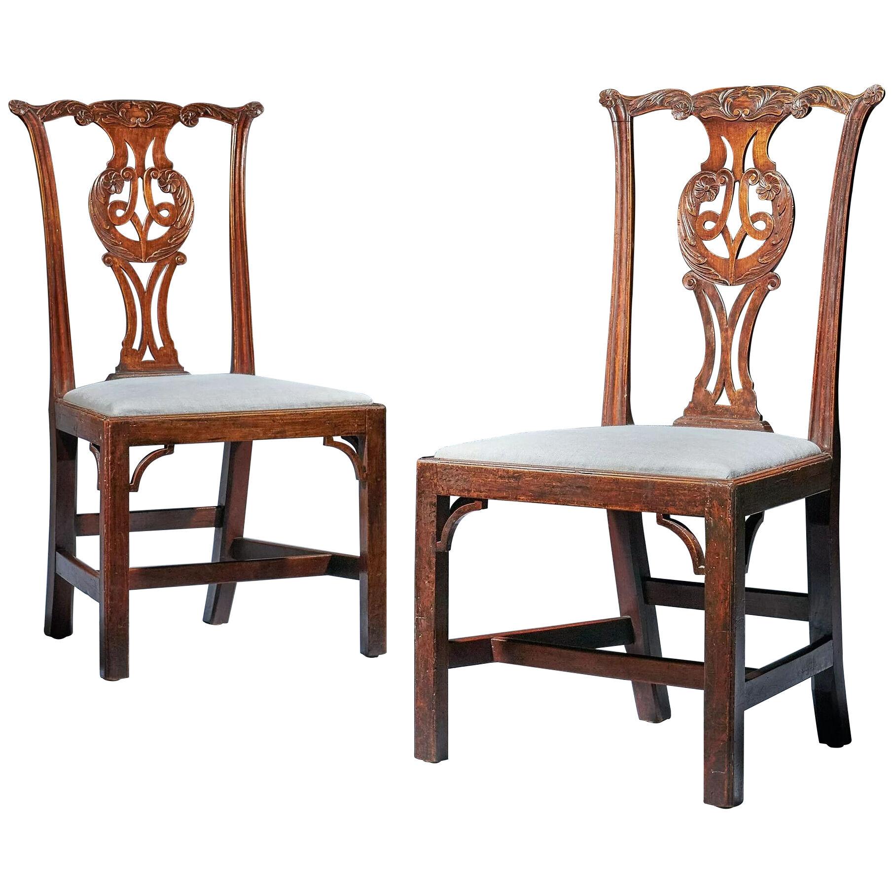 Unusual Pair of 18th Century George III Cherry Chairs - Chippendale Period