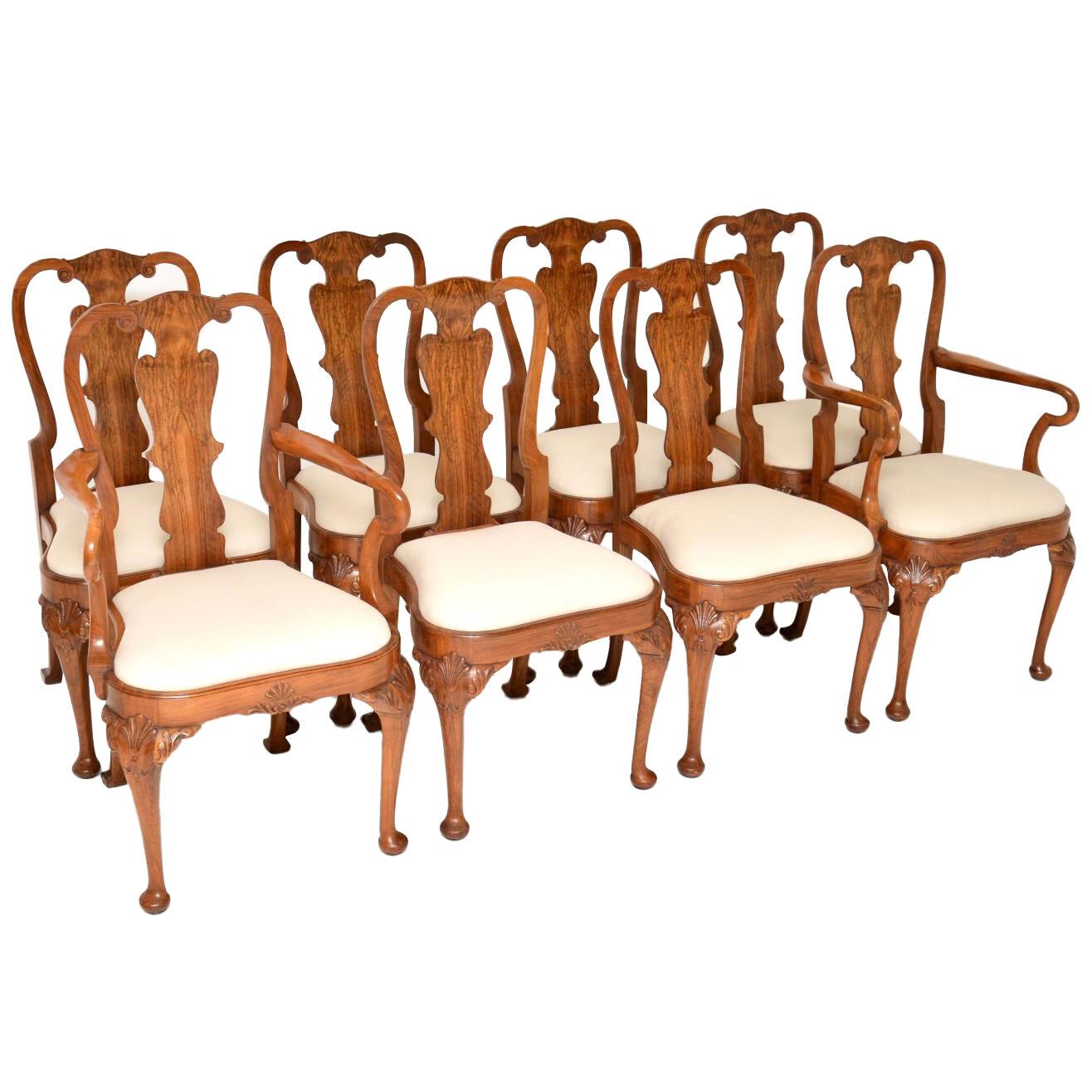 Set of 8 Antique Walnut Dining Chairs