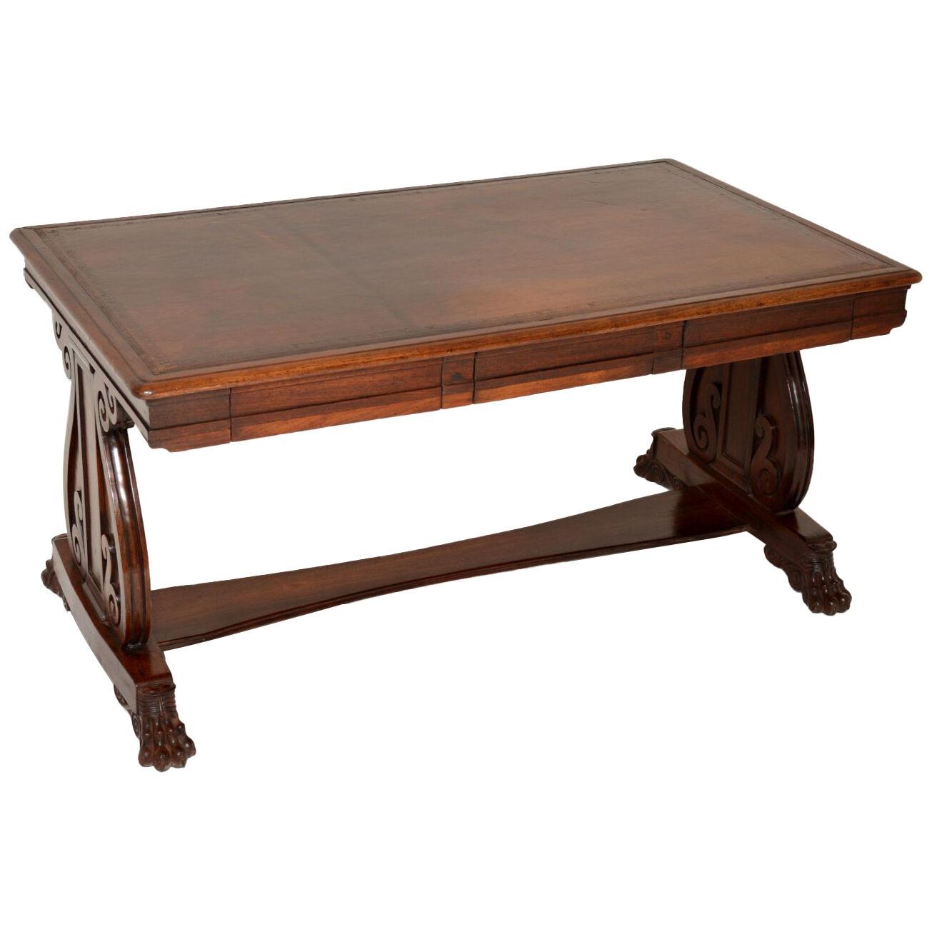 Antique Colonial Padauk Wood Leather Top Partners Desk