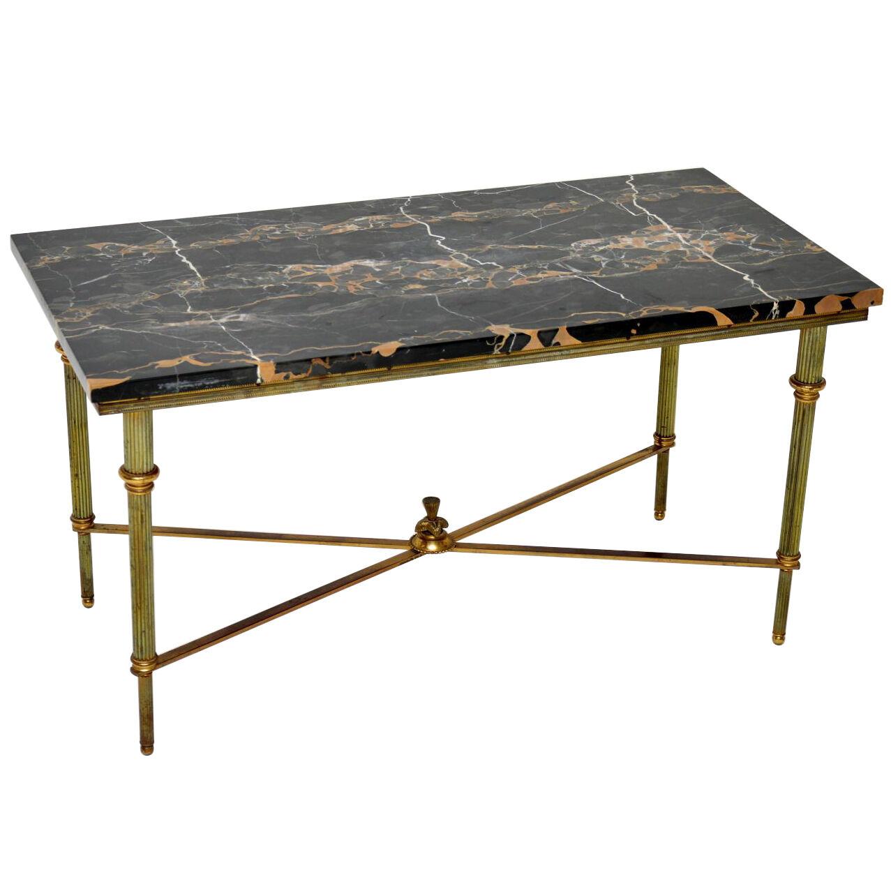 Antique French Brass & Marble Coffee Table